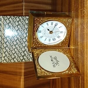 Vintage estate Bulova watch clock gold in original box
